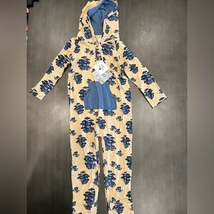 NWT Kate Quinn Long Sleeve Hooded Sport Jumpsuit Blue & Cream Mushroom sz 2T